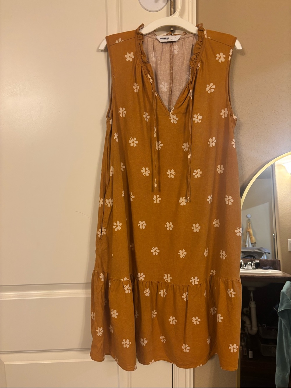 Sonoma Mustard Yellow Sleeveless Floral Mini Dress
